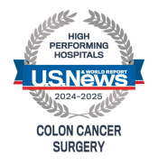 A high performing hospitals badge from U.S. News & World Report awarded to UMMC for colon cancer surgery.