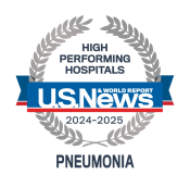 A high performing hospitals badge from U.S. News & World Report awarded to UMMC for pneumonia.