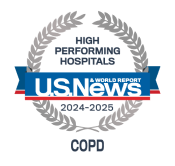 A high performing hospitals badge from U.S. News & World Report awarded to UMMC for COPD.