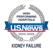 A high performing hospitals badge from U.S. News & World Report awarded to UMMC for kidney failure.