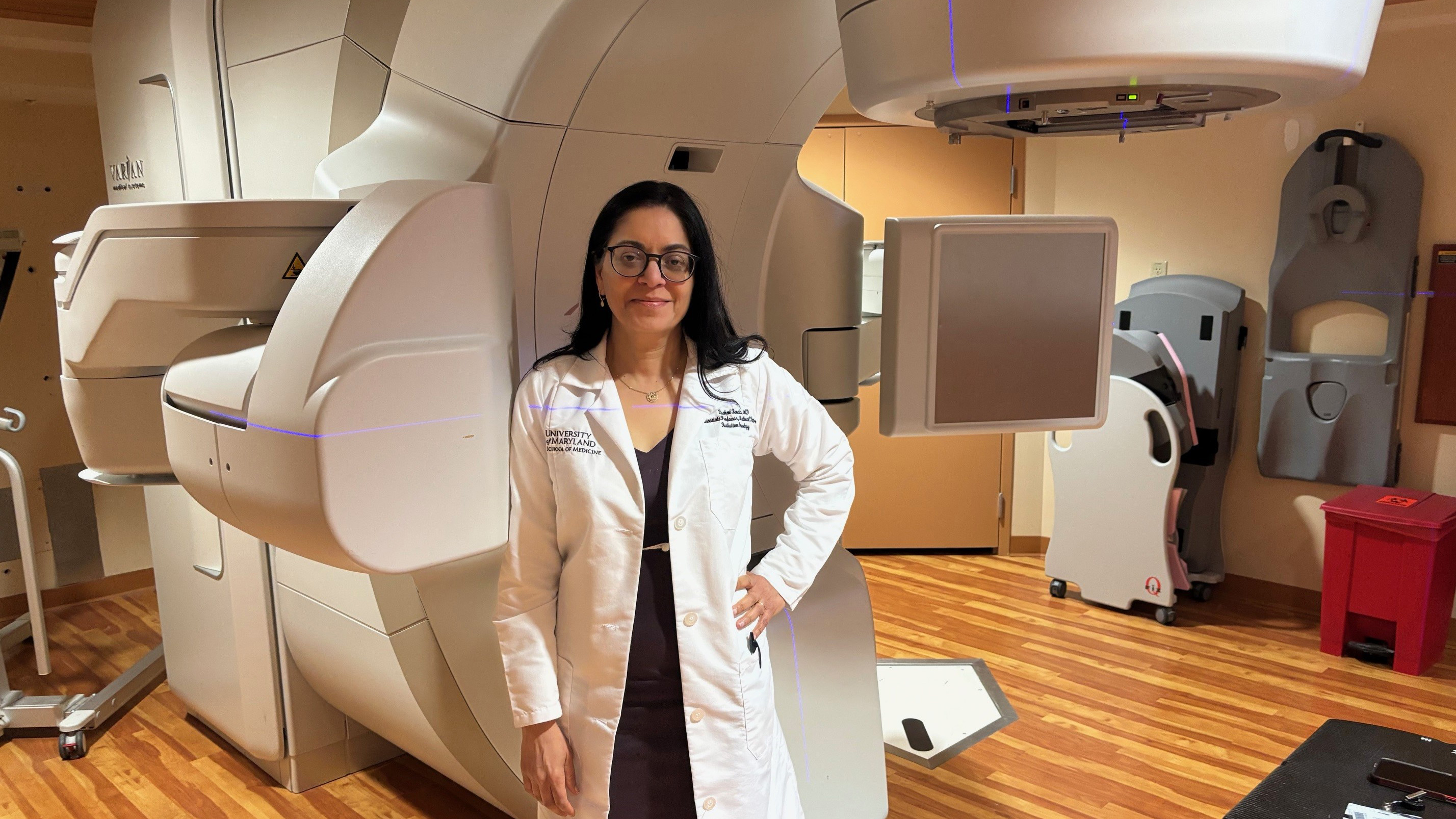 Rashmi Benda, MD, is shown in the Requard Radiation Center in the Cancer Center at UM Shore Regional Health. 