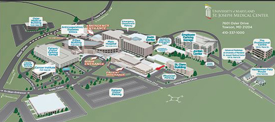 UM SJMC Campus Map and Parking | UM St. Joseph Medical Center