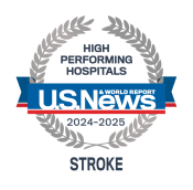A high performing hospitals badge from U.S. News & World Report awarded to UMMC for stroke.