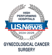 A high performing hospitals badge from U.S. News & World Report awarded to UMMC for gynecological cancer surgery.