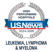 A high performing hospitals badge from U.S. News & World Report awarded to UMMC for leukemia, lymphoma and myeloma.