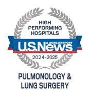 A high performing hospitals badge from U.S. News & World Report awarded to UMMC for pulmonology and lung surgery.